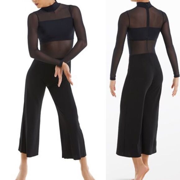WEISSMAN Balera Dance Costume black Culotte Unitard With Mesh MJ11187 MA adult - Picture 1 of 13